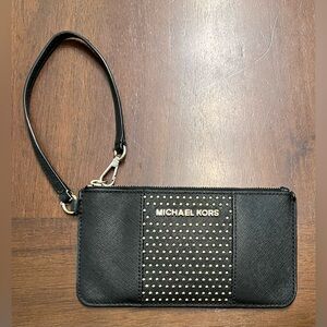 Michael Kors Jet Set Leather Black & Gold Studded Small Wristlet Wallet Clutch 🖤
